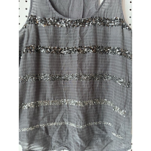 American Eagle Outfitters Black & Gray Sequin Tank Top Size 8 Cotton Rayon - Picture 2 of 5